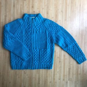 Hand-Knit Wool Cable Knit Zipper Cardigan